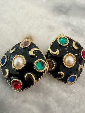 Ginnie Johansen GJD 1980s Black Enamel Byzantine Mogul Runway Statement